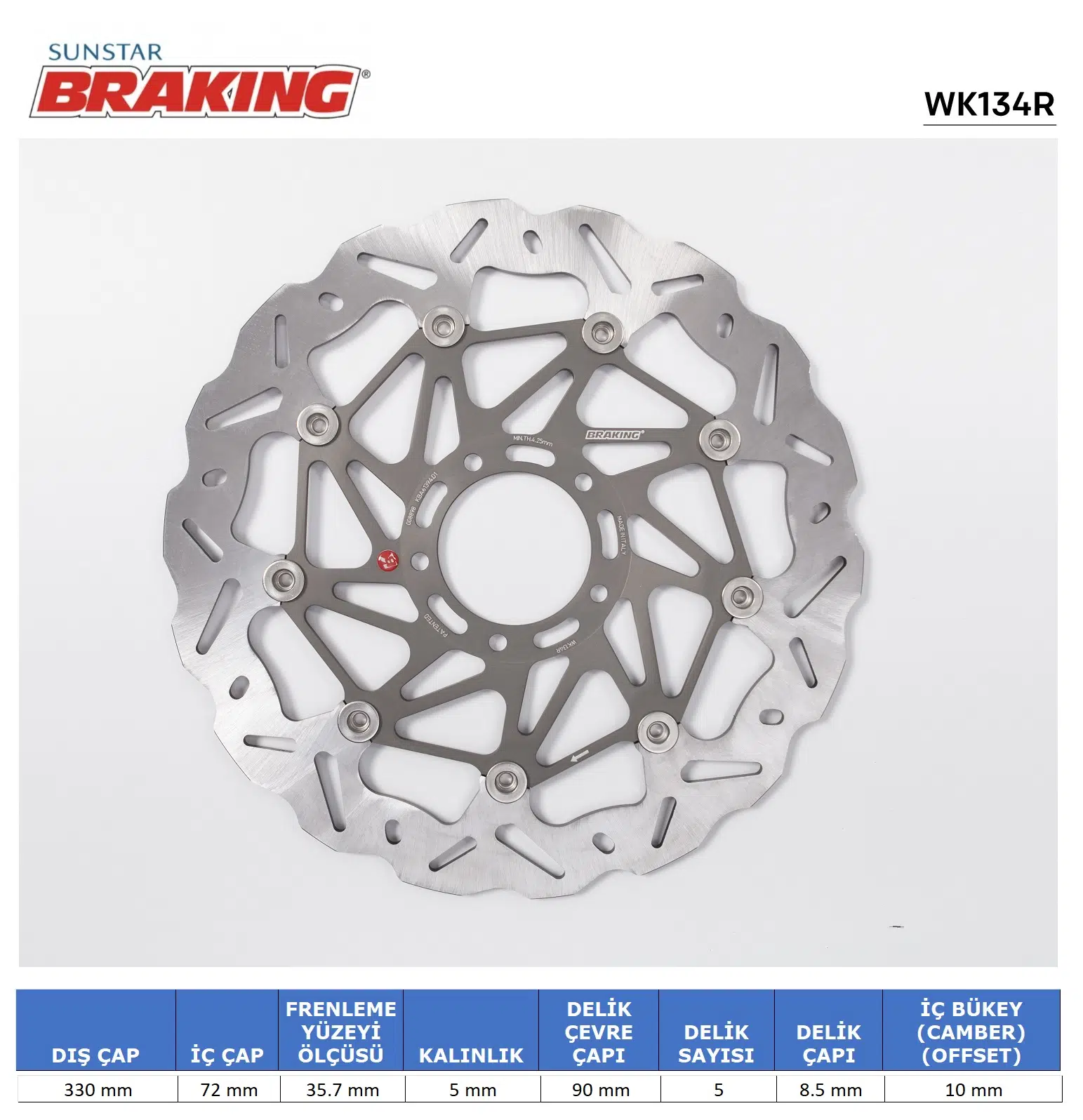 DUCATI MOSTER 1200 MULTISTRADA 1200-1260 S PIKESPEAK DALGALI ÖN PERFORMANS FREN DİSKİ ÖN SAĞ 2021-2024