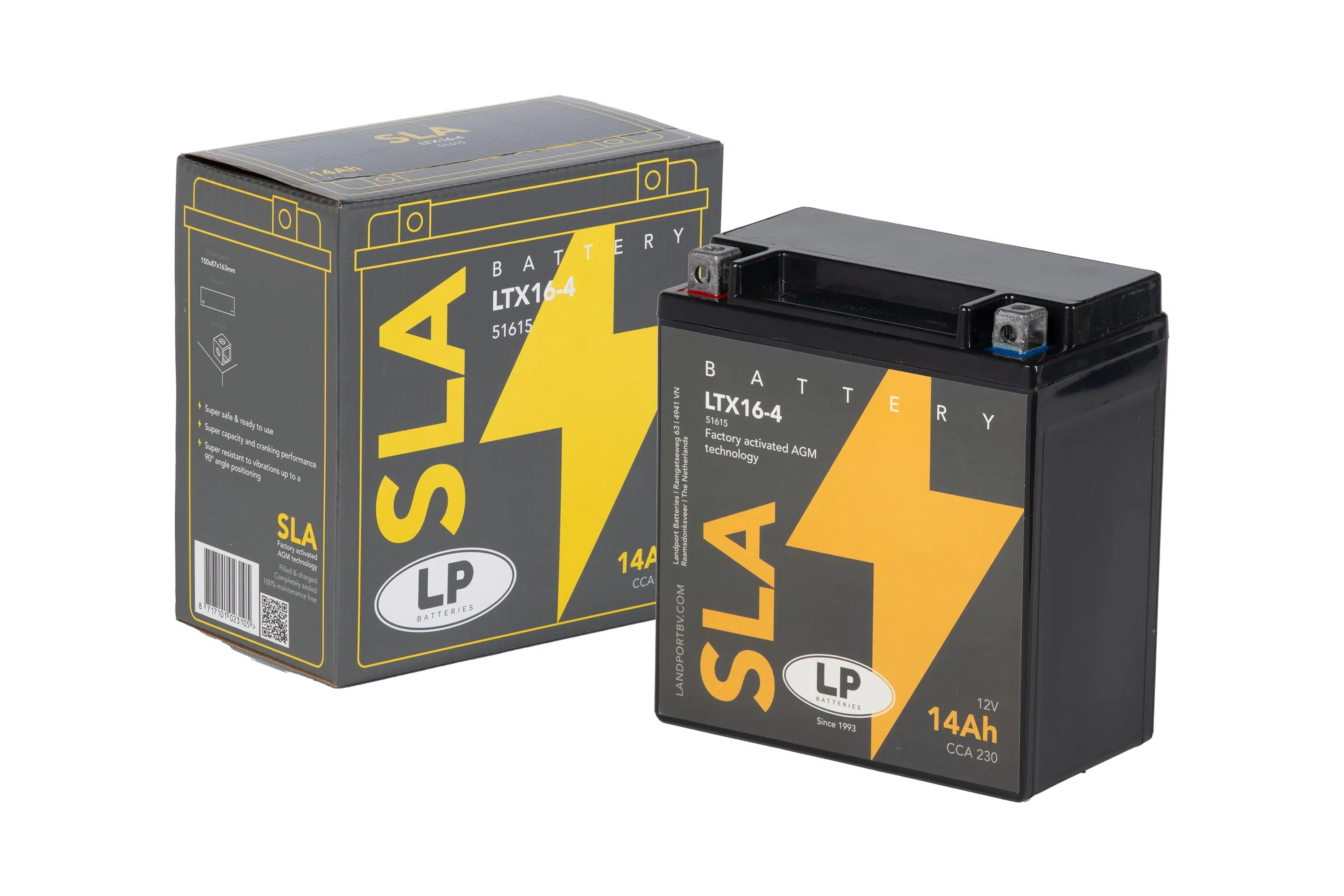 SLA AKÜ MB LTX16-4 14 A KG: 5 L:150 W:87 H:163 CCA: 230 TRIUMPH TIGER XR X T 800cc 2015-2020