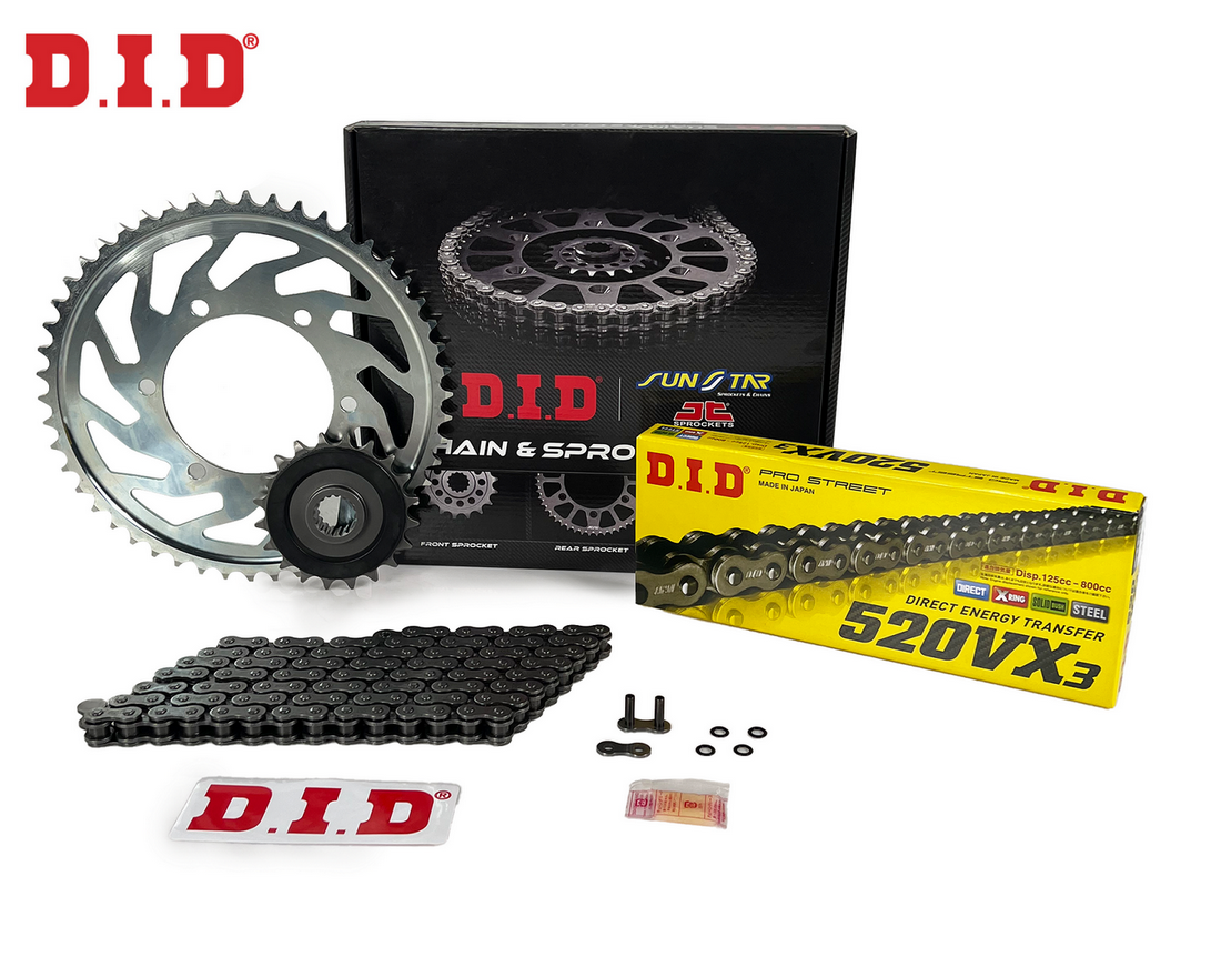 ZİNCİR DİŞLİ SETİ BMW F GS DAKAR 650cc ZİNCİR: DID-520VX3 Çelik-112 ÖN DİŞLİ: JT 16T ARKA DİŞLİ: SUNSTAR 47T 1999-2007