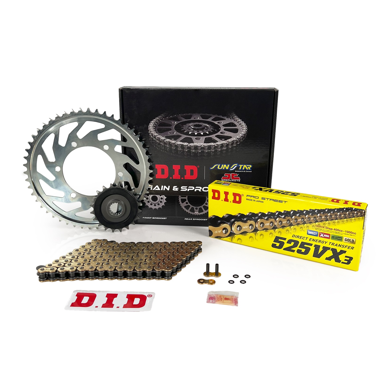 ZİNCİR DİŞLİ SETİ BMW F R 800cc ZİNCİR: DID-525VX3 Gold-120 ÖN DİŞLİ: JT 20T ARKA DİŞLİ: SUNSTAR 47T 2009-2018