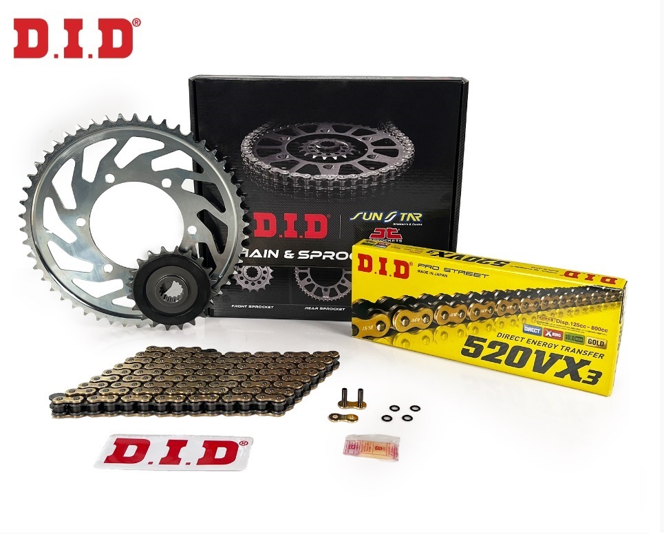 ZİNCİR DİŞLİ SETİ CF MOTO MT 650cc ZİNCİR: DID-520VX3 Gold-116 ÖN DİŞLİ : JT 15T ARKA DİŞLİ: SUNSTAR 46T 2022-2024