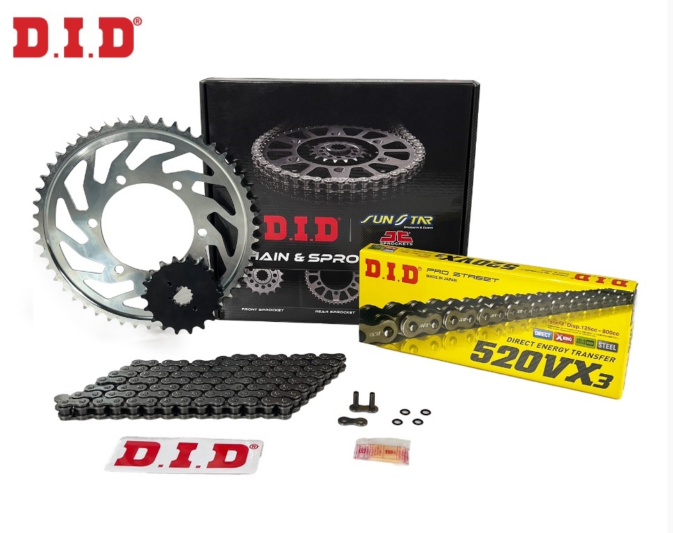 ZİNCİR DİŞLİ SETİ CF MOTO MT 800cc ZİNCİR: DID-520VX3 Çelik-122 ÖN-ARKA DİŞLİ: SUNSTAR 16T-45T 2021-2023