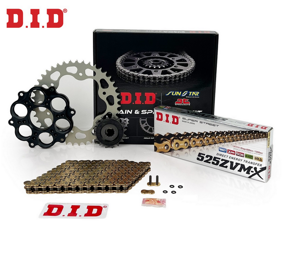 ZİNCİR DİŞLİ SETİ DUCATI DIAVEL 1200cc ZİNCİR: DID-525ZVM-X Gold-118 ÖN DİŞLİ: JT 15T ARKA DİŞLİ: SUNSTAR 43T 2011-2014