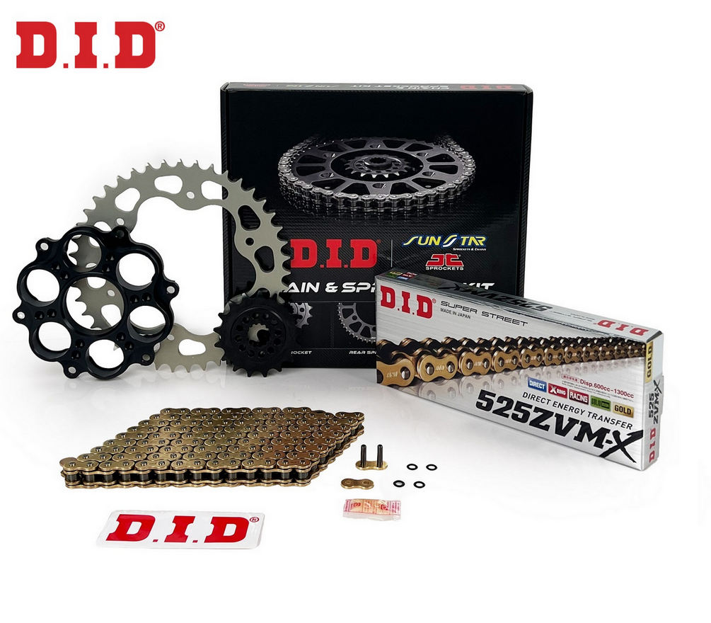 ZİNCİR DİŞLİ SETİ DUCATI DIAVEL S 1260cc ZİNCİR: DID-525ZVM-X Gold-112 ÖN-ARKA DİŞLİ: SUNSTAR 15T-43T 2018-2020