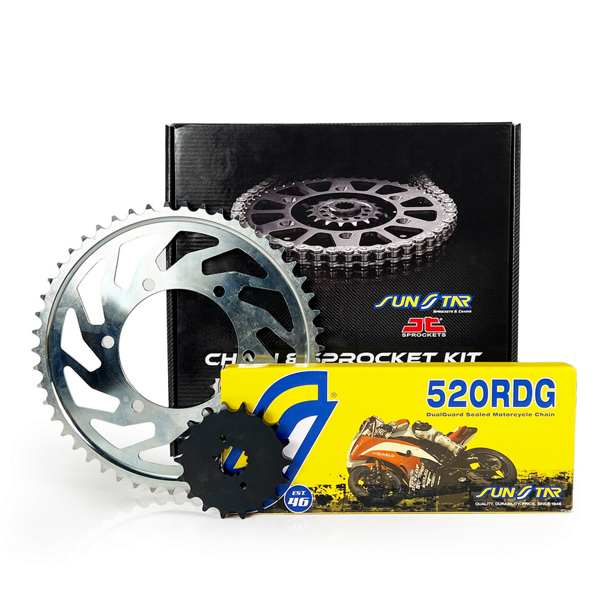 ZİNCİR DİŞLİ SETİ DUCATI MONSTER 600cc ZİNCİR: SUNSTAR SS520RDG Çelik-102 ÖN DİŞLİ : SUNSTAR 15T ARKA DİŞLİ: JT 46T 2000-2001