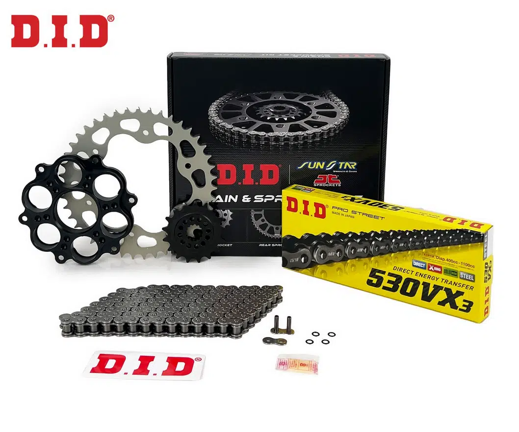 ZİNCİR DİŞLİ SETİ DUCATI MULTISTRADA 1260cc ZİNCİR: DID-530VX3 Çelik-114 ÖN-ARKA DİŞLİ: SUNSTAR 15T-40T 2018-2021