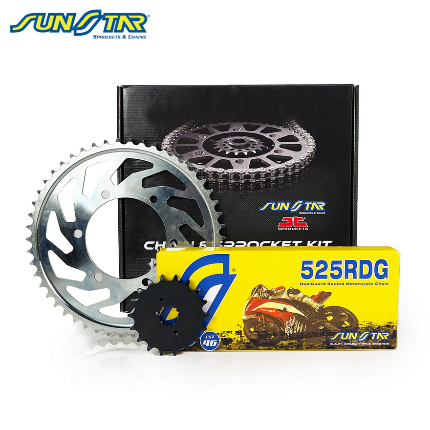 ZİNCİR DİŞLİ SETİ DUCATI ST4 S 996cc ZİNCİR: SUNSTAR 525RDG Çelik-102 ÖN DİŞLİ: SUNSTAR 15T ARKA DİŞLİ: JT 38T 2001-2006