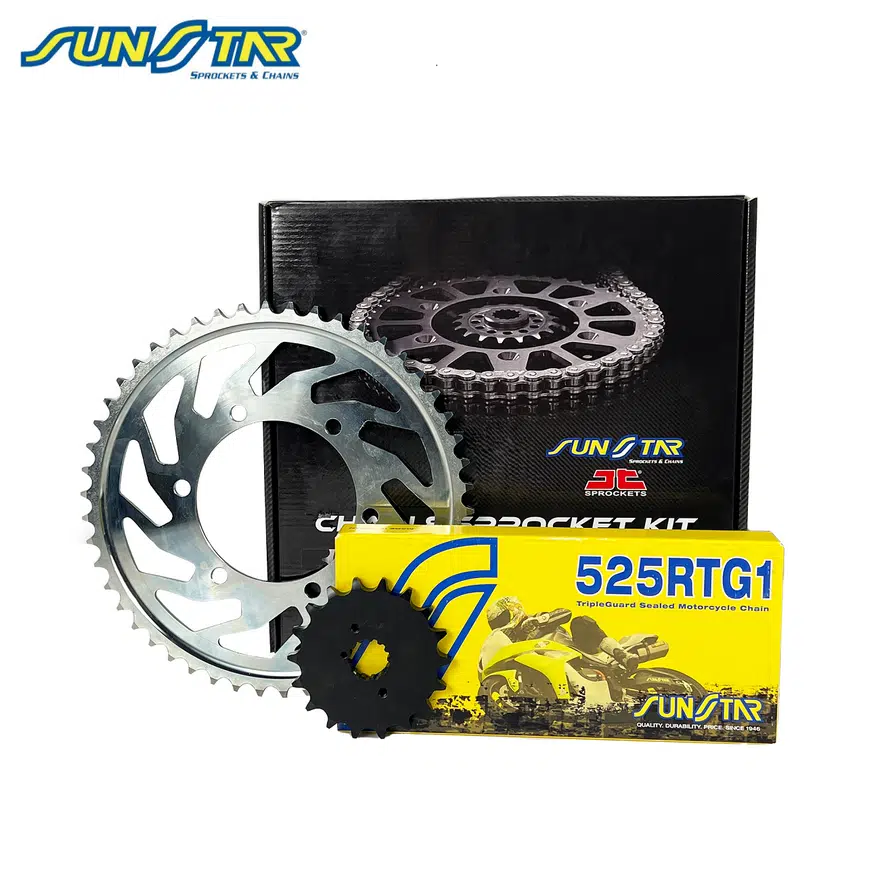 ZİNCİR DİŞLİ SETİ DUCATI ST4 S 996cc ZİNCİR: SUNSTAR 525RTG1 Gold-102 ÖN DİŞLİ: SUNSTAR 15T ARKA DİŞLİ: JT 38T 2001-2006