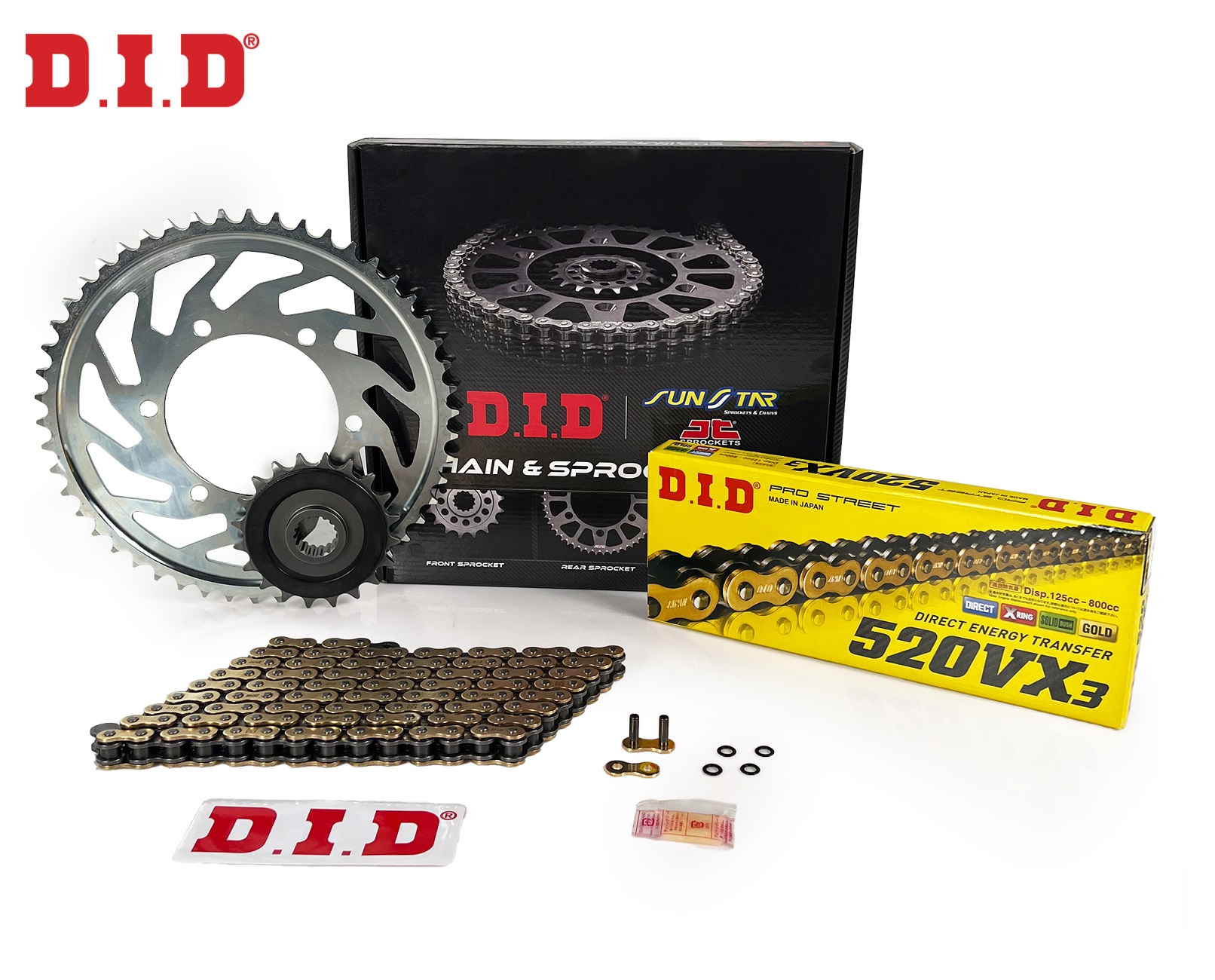 ZİNCİR DİŞLİ SETİ HONDA CBR R 500 cc ZİNCİR: DID-520VX3 Gold-112 ÖN DİŞLİ: JT 15T ARKA DİŞLİ: SUNSTAR 41T 2014-2018