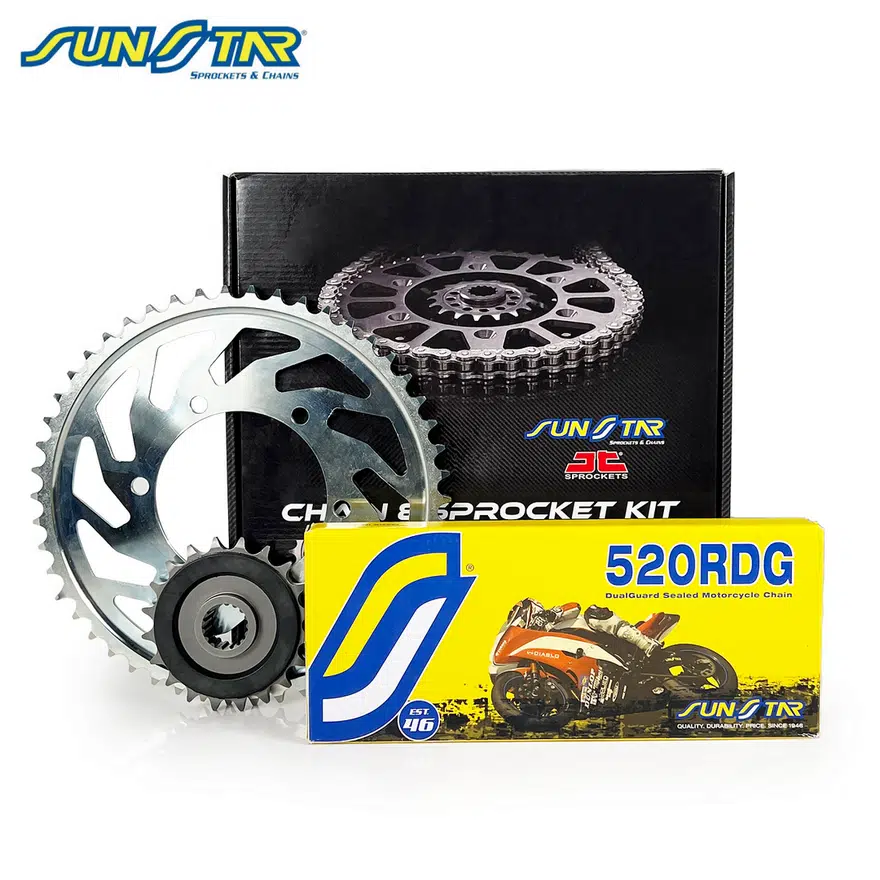 ZİNCİR DİŞLİ SETİ KAWASAKI Z 250 SL 250cc ZİNCİR: SUNSTAR 520RDG Çelik-104 ÖN-ARKA DİŞLİ: JT 14T-42T 2015-2017