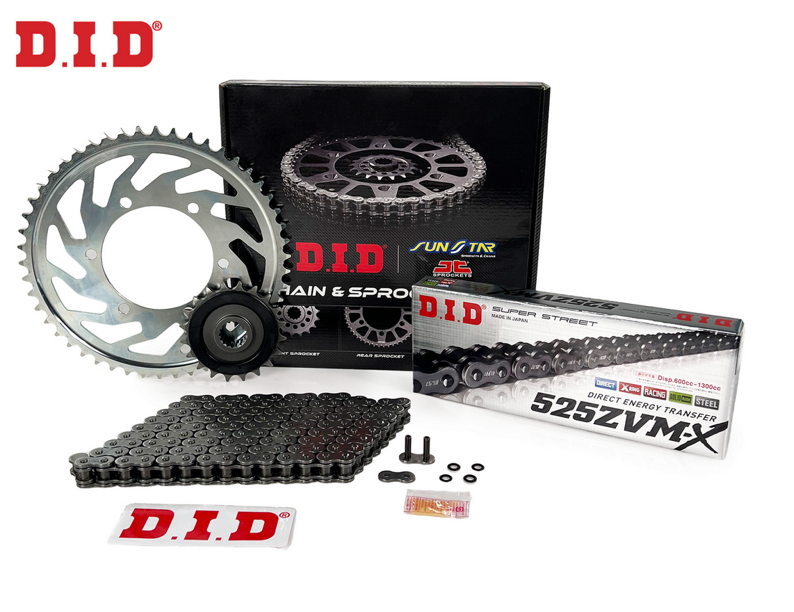 ZİNCİR DİŞLİ SETİ KTM RC8 R 1190cc ZİNCİR: DID-525ZVM-X Çelik-118 ÖN DİŞLİ: JT 17T ARKA DİŞLİ: SUNSTAR 38T 2008-2015