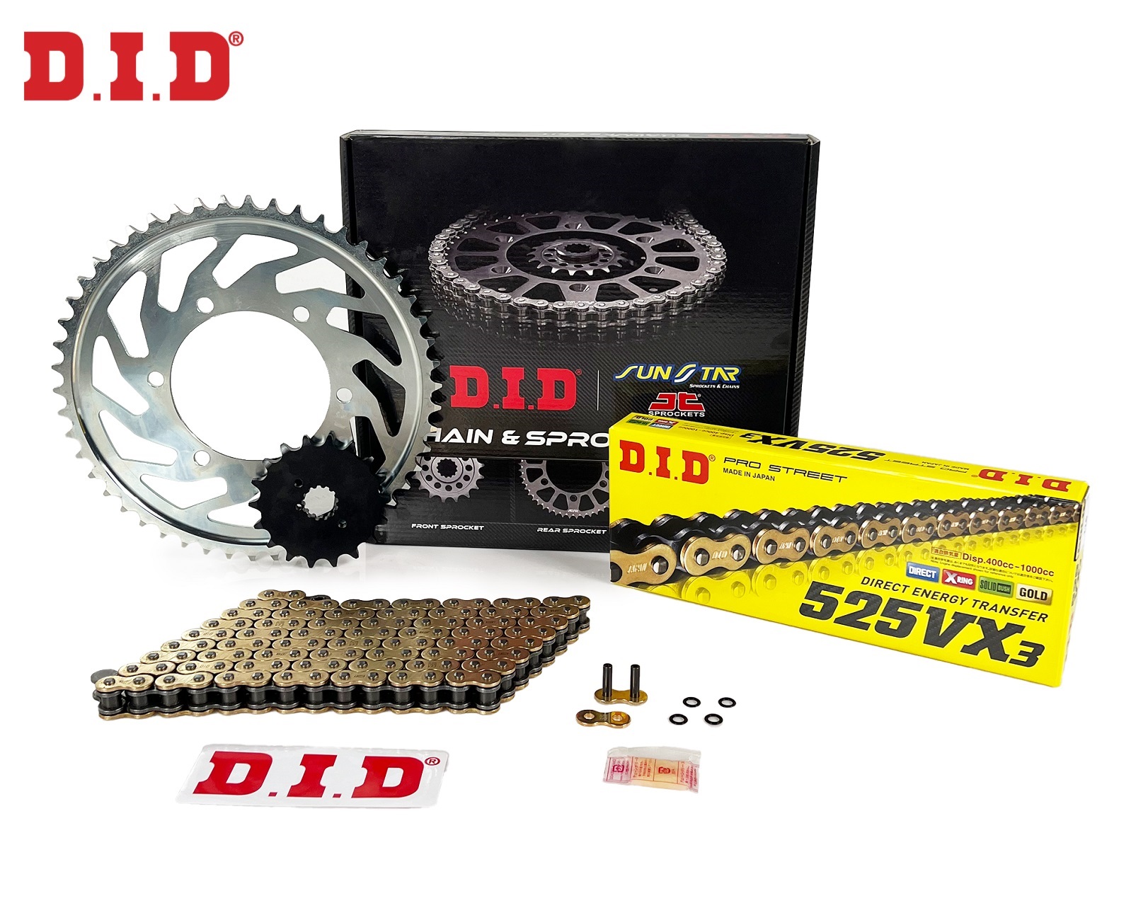 ZİNCİR DİŞLİ SETİ KTM SUPER ADVENTURE R S T 1290cc ZİNCİR: DID-525VX3 Gold-120 ÖN-ARKA DİŞLİ: SUNSTAR 17T-42T 2021-2024