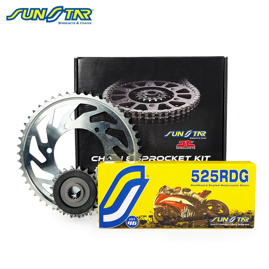 ZİNCİR DİŞLİ SETİ SUZUKI GSR 600cc ZİNCİR: SUNSTAR 525RDG Çelik-114 ÖN DİŞLİ: JT 16T ARKA DİŞLİ: SUNSTAR 48T 2006-2010