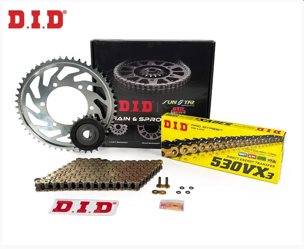 ZİNCİR DİŞLİ SETİ SUZUKI HAYABUSA GSX-R 1300cc ZİNCİR: DID-530VX3 Gold-118 ÖN-ARKA DİŞLİ: JT18T-43T 2023-2024