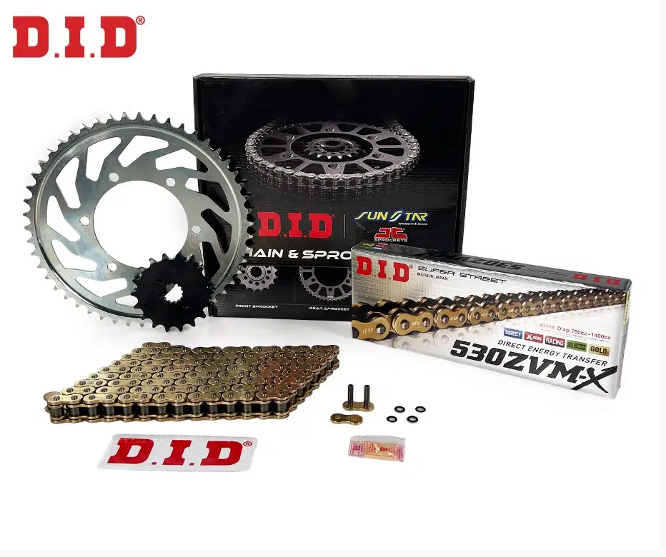 ZİNCİR DİŞLİ SETİ SUZUKI HAYABUSA GSX-R 1300cc ZİNCİR: DID-530ZVM-X Gold-118 ÖN-ARKA DİŞLİ: SUNSTAR 18T-43T 2023-2024