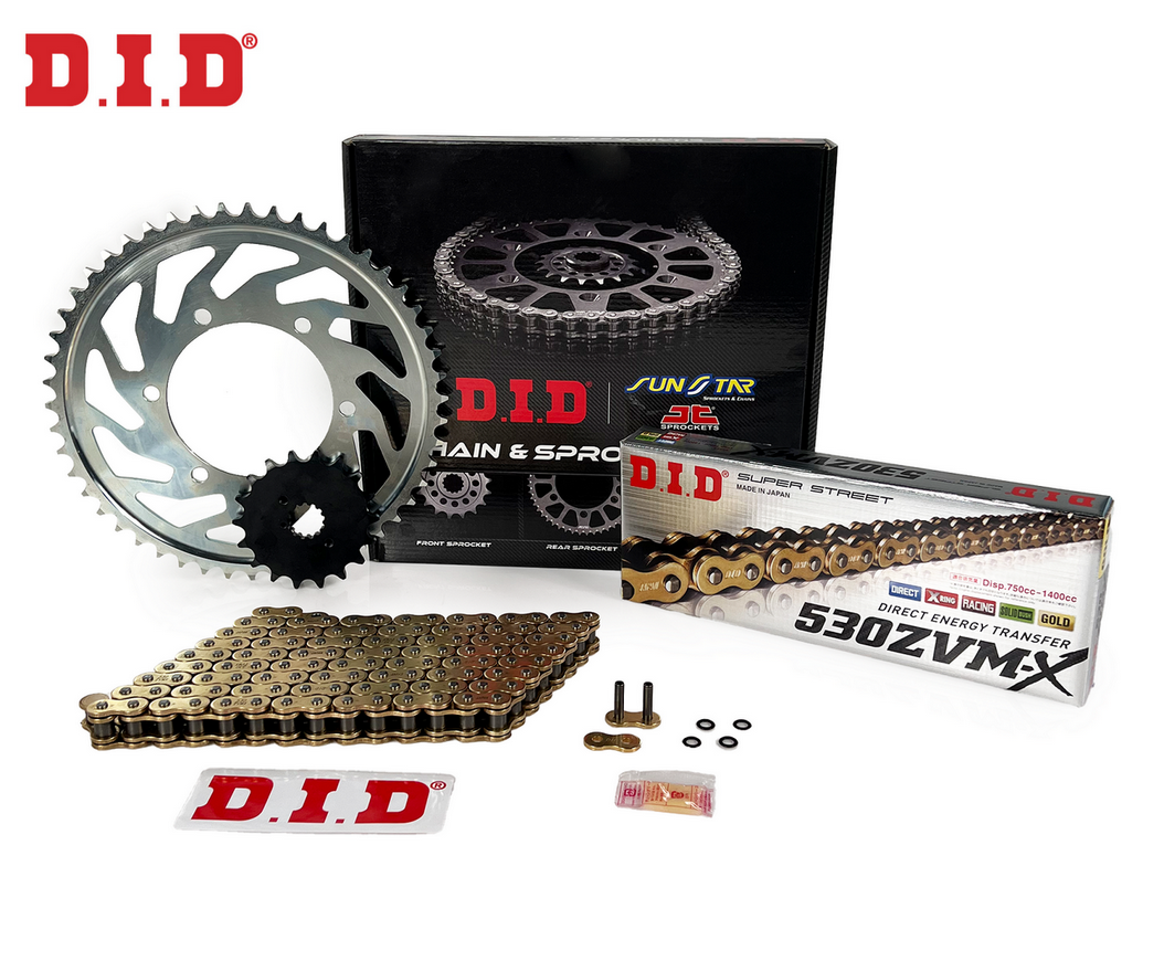 ZİNCİR DİŞLİ SETİ TRIUMPH SPRINT ST 955cc ZİNCİR: DID-530ZVM-X Gold-108 ÖN-ARKA DİŞLİ: SUNSTAR 18T-43T 2002-2004