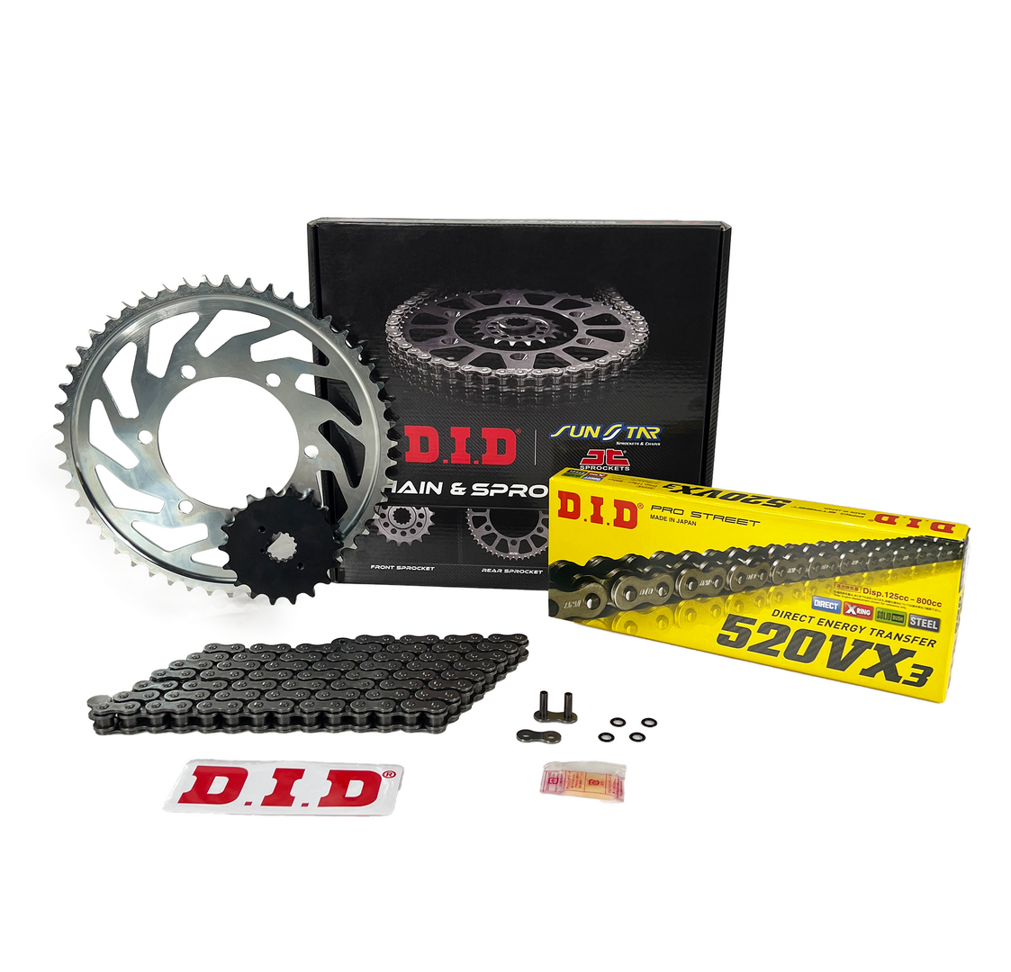 ZİNCİR DİŞLİ SETİ YAMAHA WR F 450cc ZİNCİR: DID-520VX3 Çelik-114 ÖN-ARKA DİŞLİ : SUNSTAR 14T-50T 2003-2006