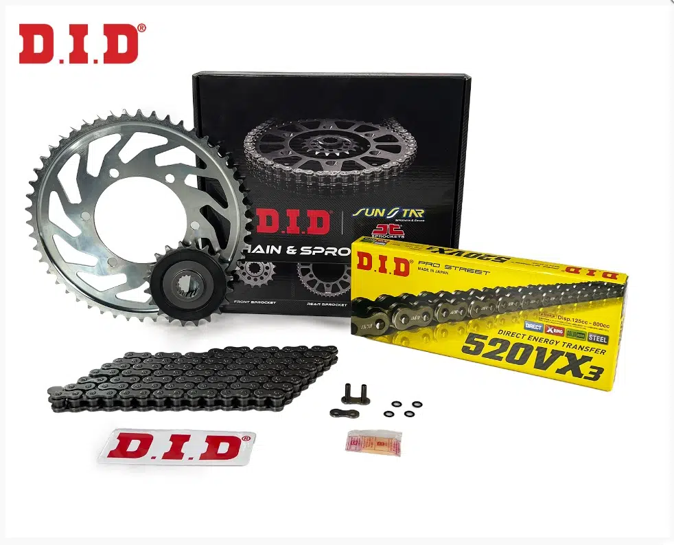 ZİNCİR DİŞLİ SETİ YAMAHA YZ 125cc ZİNCİR: DID-520VX3 Çelik-114 ÖN DİŞLİ: JT 13T ARKA DİŞLİ: SUNSTAR 50T 2020-2024