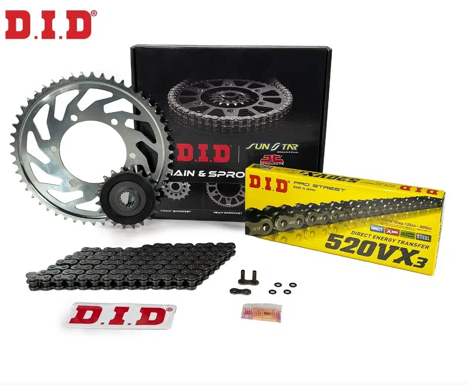 ZİNCİR DİŞLİ SETİ YAMAHA YZ 125cc ZİNCİR: DID-520VX3 Çelik-114 ÖN-ARKA DİŞLİ: JT13T-50T 2020-2024